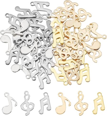 UNICRAFTALE about 60pcs 2 Colors Musical Note Pendants 304 Stainless Steel Charms 1mm Hole Instruments Shape Pendants Hypoallergenic Metal Charms for DIY Jewellery, Stainless Steel, No Gemstone in Saudi Arabia