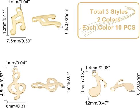 UNICRAFTALE about 60pcs 2 Colors Musical Note Pendants 304 Stainless Steel Charms 1mm Hole Instruments Shape Pendants Hypoallergenic Metal Charms for DIY Jewellery, Stainless Steel, No Gemstone in Saudi Arabia