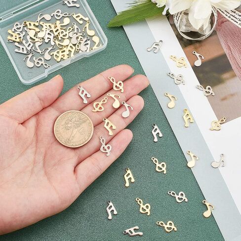 UNICRAFTALE about 60pcs 2 Colors Musical Note Pendants 304 Stainless Steel Charms 1mm Hole Instruments Shape Pendants Hypoallergenic Metal Charms for DIY Jewellery, Stainless Steel, No Gemstone in Saudi Arabia
