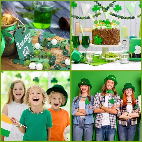 Whaline 160Pcs St. Patrick's Day Wood Beads Craft Wooden Beads White Green Spacer Beads Good Luck Clover Round Spot Round Farmhouse Bead for DIY Craft Handmade Home Decoration, 5 Designs in Saudi Arabia