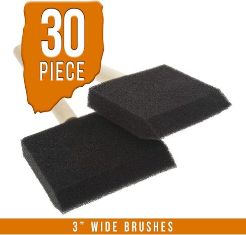 US Art Supply 3 inch Foam Sponge Wood Handle Paint Brush Set, Pack of 15 in Kuwait