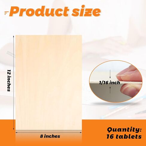 Wpxmer 16 PCS Basswood Sheets, Thin Balsa Wood Sheets 1/16 for Craft Wood Veneer Sheet, 12" x 8" Plywood Sheets for Wood Burning, DIY Projects in Kuwait
