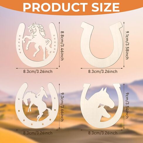 DLOnline 48 Pieces Unfinished Horseshoes Shape Wooden Cutouts, 4 Styles Cowboy Decor Wood Slices, Horse Shaped Blank Wood Discs for Home DIY, Western Party Decorations, Kids Handicrafts in Kuwait