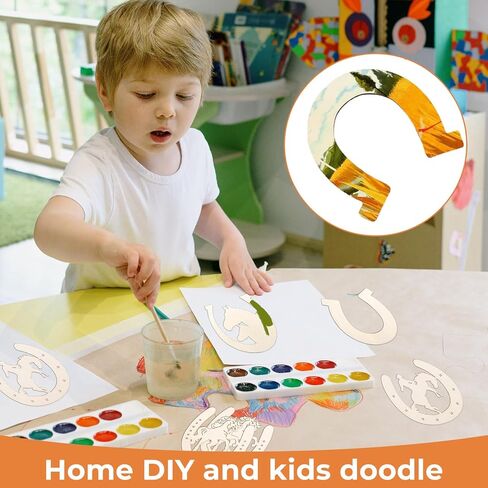 DLOnline 48 Pieces Unfinished Horseshoes Shape Wooden Cutouts, 4 Styles Cowboy Decor Wood Slices, Horse Shaped Blank Wood Discs for Home DIY, Western Party Decorations, Kids Handicrafts in Kuwait