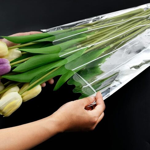 ميلكاري اكياس باقة زهور من 200 قطعة، ورق تغليف بلاستيكي شفاف مع شريط ملفوف لعيد الحب وعيد الام والزفاف واعياد الميلاد والحفلات وحفلات التخرج in Kuwait