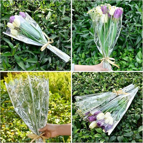 ميلكاري اكياس باقة زهور من 200 قطعة، ورق تغليف بلاستيكي شفاف مع شريط ملفوف لعيد الحب وعيد الام والزفاف واعياد الميلاد والحفلات وحفلات التخرج in Kuwait