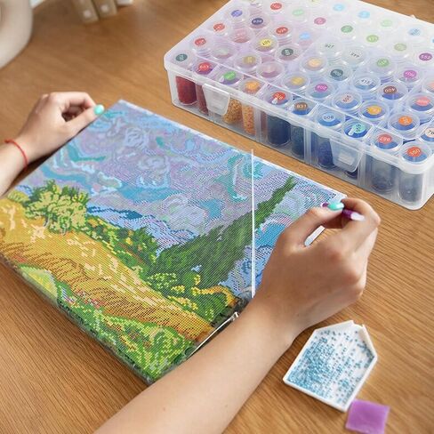 Diamond Painting Storage Containers Box, 60 Girds Bead Organizer Diamond Dots Storage Case with Diamond Painting Labels for Diamond Art Storage, Crafts Organizer for Diamond Painting Accessories in Kuwait