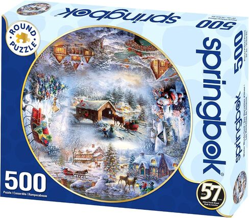 Springbok Winter Wonderland 500 Piece Round Jigsaw Puzzle for Adults and Kids Features a Circle of Illustrations Featuring The Best of Christmas Imagery in Saudi Arabia