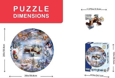 Springbok Winter Wonderland 500 Piece Round Jigsaw Puzzle for Adults and Kids Features a Circle of Illustrations Featuring The Best of Christmas Imagery in Saudi Arabia