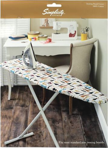 Simplicity Vintage 558354021 100% Cotton Ironing Board Cover with Retro Sewing Pattern Artwork, Multicolor, Finished Size 9" x 12" in Kuwait
