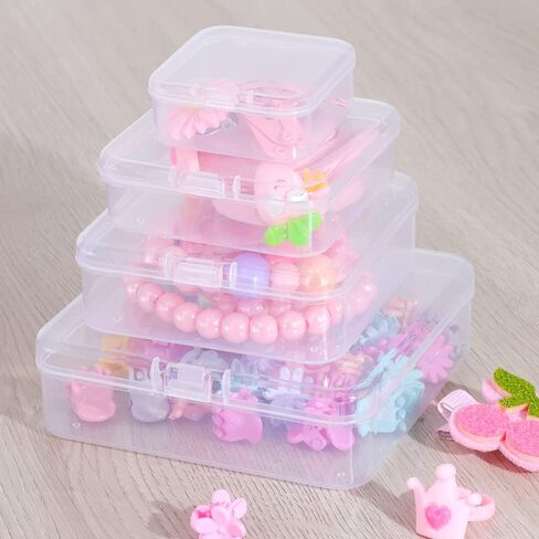 24 قطعة من حاويات تخزين الخرز، حاويات بلاستيكية صغيرة شفافة مع اغطية، صندوق بلاستيكي 4 مقاسات مختلطة لتخزين الحرف اليدوية وسدادات الاذن والبراغي ومشابك المجوهرات in Kuwait