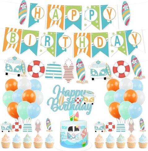 زينة حفلة عيد ميلاد ركوب الأمواج، لافتة ركوب الأمواج الصيفية تحت عنوان كعكة أعلى بالونات إكليل للصيف شاطئ بركة لواو تصفح حفلة عيد الميلاد لوازم الحفلات بطابع هاواي in Kuwait