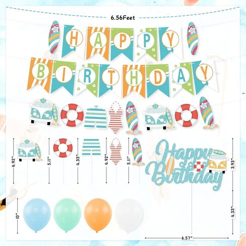 زينة حفلة عيد ميلاد ركوب الأمواج، لافتة ركوب الأمواج الصيفية تحت عنوان كعكة أعلى بالونات إكليل للصيف شاطئ بركة لواو تصفح حفلة عيد الميلاد لوازم الحفلات بطابع هاواي in Kuwait