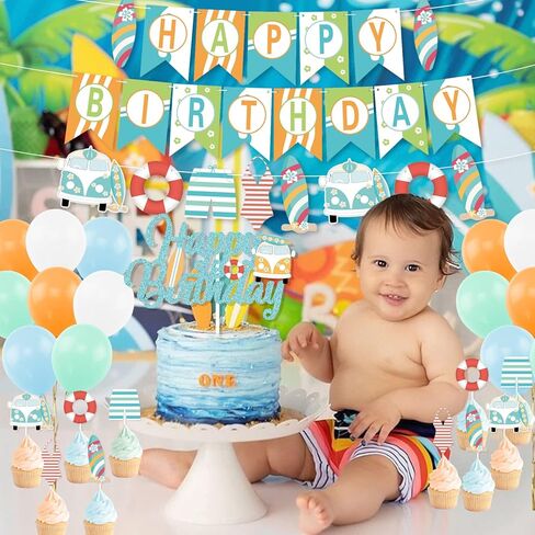 زينة حفلة عيد ميلاد ركوب الأمواج، لافتة ركوب الأمواج الصيفية تحت عنوان كعكة أعلى بالونات إكليل للصيف شاطئ بركة لواو تصفح حفلة عيد الميلاد لوازم الحفلات بطابع هاواي in Kuwait