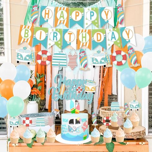 زينة حفلة عيد ميلاد ركوب الأمواج، لافتة ركوب الأمواج الصيفية تحت عنوان كعكة أعلى بالونات إكليل للصيف شاطئ بركة لواو تصفح حفلة عيد الميلاد لوازم الحفلات بطابع هاواي in Kuwait