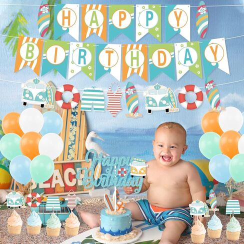 زينة حفلة عيد ميلاد ركوب الأمواج، لافتة ركوب الأمواج الصيفية تحت عنوان كعكة أعلى بالونات إكليل للصيف شاطئ بركة لواو تصفح حفلة عيد الميلاد لوازم الحفلات بطابع هاواي in Kuwait