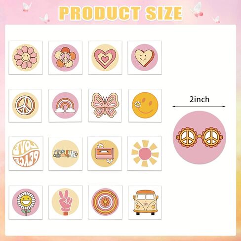 اثنين من لوازم حفلات أعياد الميلاد من جروفي ريترو هيبي بوهو، 34 قطعة من هدايا حفلات الوشم المؤقتة، آمنة للبشرة قابلة للإزالة، ملصقات وشم زائفة لهدايا حفلات أعياد الميلاد هيبي بوهو الرجعية in Kuwait