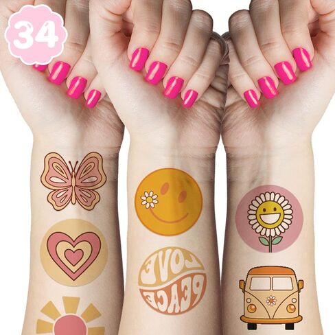 اثنين من لوازم حفلات أعياد الميلاد من جروفي ريترو هيبي بوهو، 34 قطعة من هدايا حفلات الوشم المؤقتة، آمنة للبشرة قابلة للإزالة، ملصقات وشم زائفة لهدايا حفلات أعياد الميلاد هيبي بوهو الرجعية in Kuwait