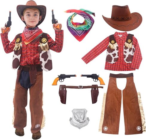 FUNCREVITY Kids Cowboy Costume for Boys Ages 3-12 Years Halloween Party Dress Up Role Play and Cosplay in Kuwait