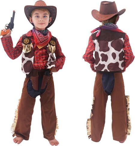 FUNCREVITY Kids Cowboy Costume for Boys Ages 3-12 Years Halloween Party Dress Up Role Play and Cosplay in Kuwait