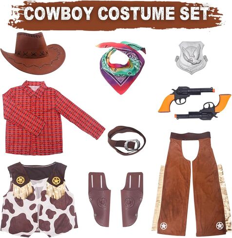 FUNCREVITY Kids Cowboy Costume for Boys Ages 3-12 Years Halloween Party Dress Up Role Play and Cosplay in Kuwait