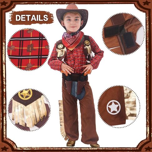 FUNCREVITY Kids Cowboy Costume for Boys Ages 3-12 Years Halloween Party Dress Up Role Play and Cosplay in Kuwait