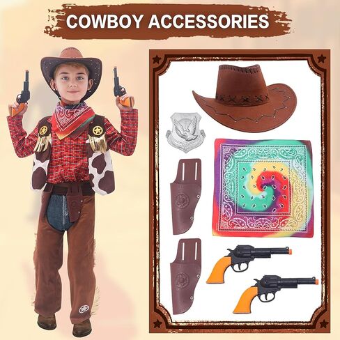 FUNCREVITY Kids Cowboy Costume for Boys Ages 3-12 Years Halloween Party Dress Up Role Play and Cosplay in Kuwait