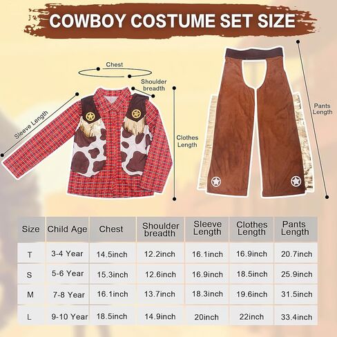 FUNCREVITY Kids Cowboy Costume for Boys Ages 3-12 Years Halloween Party Dress Up Role Play and Cosplay in Kuwait