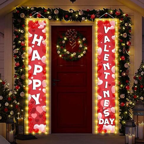 لافتة عيد الحب السعيد مع أضواء، لافتات الشرفة لباب عيد الحب، ديكورات حفلات عيد الحب للمنزل الداخلي والخارجي، لوازم حفلات الزفاف في عيد الحب in Kuwait