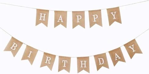Swallowtail Flag Burlap Happy Birthday Banner ，Birthday Party Decoration Banner ，Black and White Fonts Optional .(White) in Saudi Arabia