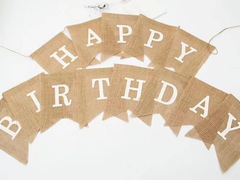 Swallowtail Flag Burlap Happy Birthday Banner ，Birthday Party Decoration Banner ，Black and White Fonts Optional .(White) in Saudi Arabia