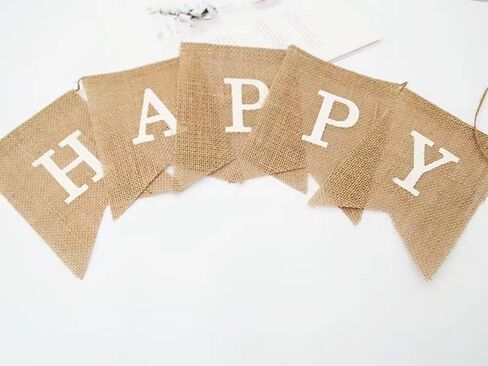 Swallowtail Flag Burlap Happy Birthday Banner ，Birthday Party Decoration Banner ，Black and White Fonts Optional .(White) in Saudi Arabia