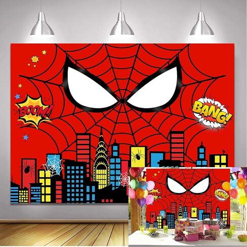 Red Spider Themed Birthday Party Decorations Backdrop 5x3ft,Super City Background Hero Party Banner for Kids Birthday Party Supplies in Saudi Arabia