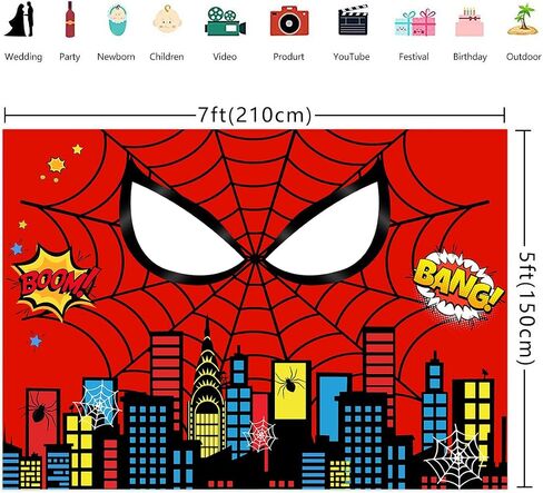 Red Spider Themed Birthday Party Decorations Backdrop 5x3ft,Super City Background Hero Party Banner for Kids Birthday Party Supplies in Saudi Arabia