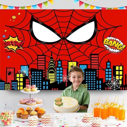 Red Spider Themed Birthday Party Decorations Backdrop 5x3ft,Super City Background Hero Party Banner for Kids Birthday Party Supplies in Saudi Arabia