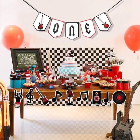 لافتة كرسي مرتفع من One Rocks - زينة عيد الميلاد الأول من Rock N Roll، لافتة كرسي مرتفع على شكل جيتار، عيد ميلاد Rock N Roll الأول، ديكور حفل عيد الميلاد الأول على الجيتار in Kuwait