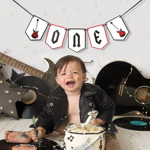 لافتة كرسي مرتفع من One Rocks - زينة عيد الميلاد الأول من Rock N Roll، لافتة كرسي مرتفع على شكل جيتار، عيد ميلاد Rock N Roll الأول، ديكور حفل عيد الميلاد الأول على الجيتار in Kuwait