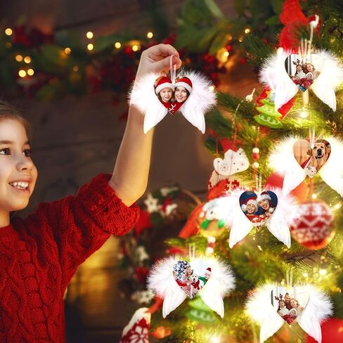 32 قطعة عيد الميلاد الأبيض أجنحة الملاك زخرفة 4.7 × 4 بوصة ريشة معلقة ديكور مع الخشب التسامي زخرفة الفراغات أجنحة الملاك للحرف اليدوية ديكور عيد الميلاد لشجرة عيد الميلاد DIY الحرف (نمط القلب) in Saudi Arabia