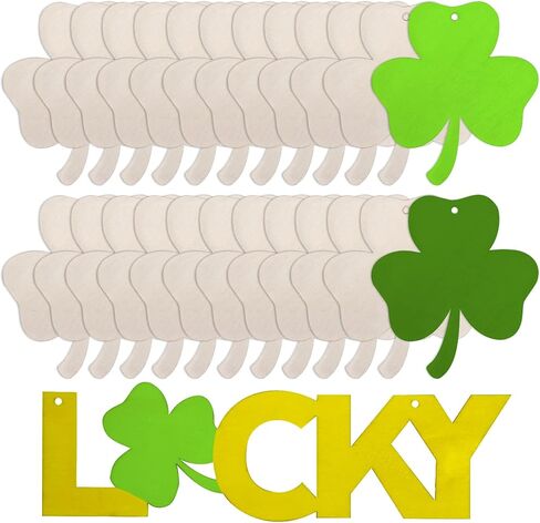 Unfinished Wooden Ornaments, Unfinished Wood Shamrock Cutouts, DIY Wooden Ornaments with Ropes, 30 PCS Shamrock and 1 Lucky in Kuwait