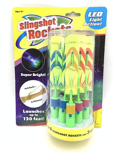Cool Builders Light-Up Rockets Slingshot - Pull Back and Launches up to 36 Meters Day & Night Fun Flying Action Outdoor Toys for Boys and Girls (Light Up Slingshot Rockets) in Kuwait
