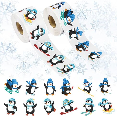 1200 PCS Penguin Roll Stickers Winter Penguin Seals Stickers Blue Cartoon Penguin Envelope Tags Stickers Roll for Winter Christmas New Year Holiday Party Gift Decor in Saudi Arabia