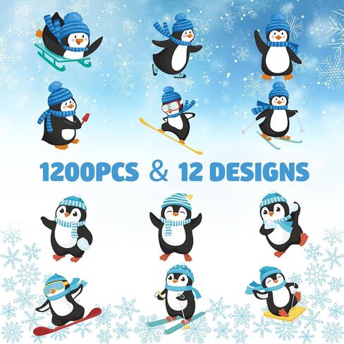1200 PCS Penguin Roll Stickers Winter Penguin Seals Stickers Blue Cartoon Penguin Envelope Tags Stickers Roll for Winter Christmas New Year Holiday Party Gift Decor in Saudi Arabia