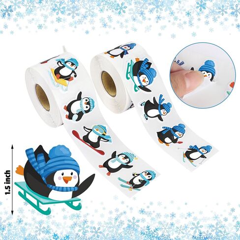 1200 PCS Penguin Roll Stickers Winter Penguin Seals Stickers Blue Cartoon Penguin Envelope Tags Stickers Roll for Winter Christmas New Year Holiday Party Gift Decor in Saudi Arabia