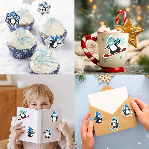 1200 PCS Penguin Roll Stickers Winter Penguin Seals Stickers Blue Cartoon Penguin Envelope Tags Stickers Roll for Winter Christmas New Year Holiday Party Gift Decor in Saudi Arabia