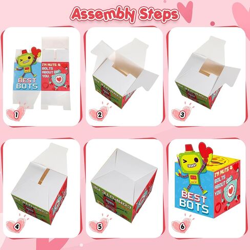 Funrous Valentines Boxes for Boys Girls Robot Valentines Day Cards and Mailbox for School Prizes Classroom Gifts Exchange, 1 Robot Box, 32 Student Cards, 1 Teacher Card, 33 Envelopes, 36 Stickers in Saudi Arabia