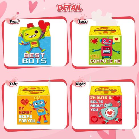 Funrous Valentines Boxes for Boys Girls Robot Valentines Day Cards and Mailbox for School Prizes Classroom Gifts Exchange, 1 Robot Box, 32 Student Cards, 1 Teacher Card, 33 Envelopes, 36 Stickers in Saudi Arabia