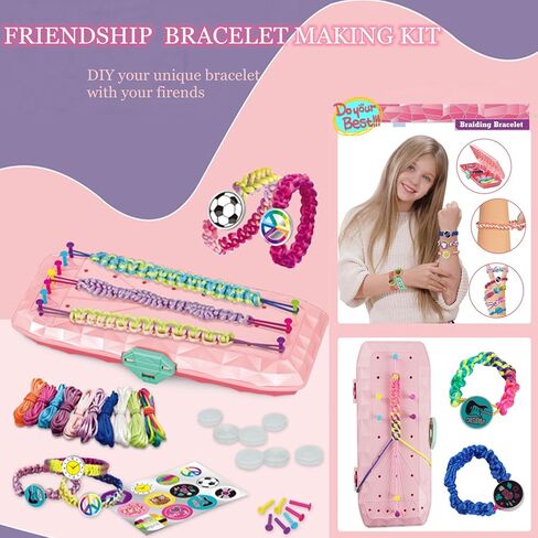 Friendship Bracelet Kit, DIY Crafts Girls Bracelet Making Kit for Birthday, Arts Crafts String Maker Tool, Extra 3 Beads Bracelets Christmas Gift for 8 9 10 11 12 Years Kids,Travel Activities Set in Kuwait