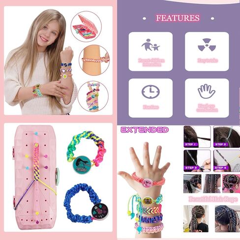 Friendship Bracelet Kit, DIY Crafts Girls Bracelet Making Kit for Birthday, Arts Crafts String Maker Tool, Extra 3 Beads Bracelets Christmas Gift for 8 9 10 11 12 Years Kids,Travel Activities Set in Kuwait