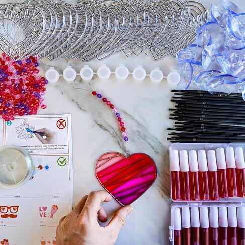 Winlyn 24 Sets Heart Suncatchers Ornaments Decorations DIY Window Paint Art Stickers Craft Kits Heart Sun Catchers for Kids Valentine's Day Classroom Activities Art Project Party Favors Gift Exchange in Saudi Arabia