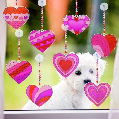 Winlyn 24 Sets Heart Suncatchers Ornaments Decorations DIY Window Paint Art Stickers Craft Kits Heart Sun Catchers for Kids Valentine's Day Classroom Activities Art Project Party Favors Gift Exchange in Saudi Arabia